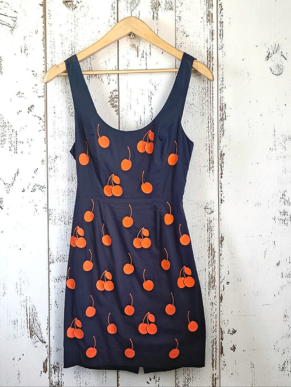 Anthropologies Leifnotes "Cherry Drop" Sheath Dress Sz 6 98% Cotton Navy/Orange